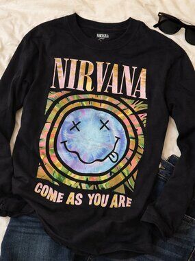Nirvana Come As You Are Long Sleeve Top Black Graphic Y2K Grunge Unisex Small